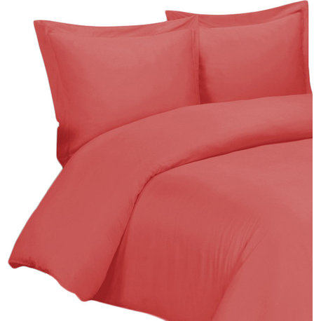 100% Bamboo Viscose Soft Duvet Cover Set, Coral, Full/Queen