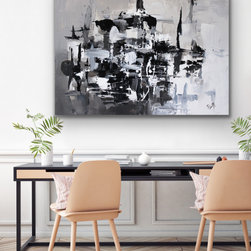 Preethi Arts - Day and Night' Original Large Modern abstract Painting white, black, Gray - Paintings