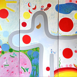 It's Raining Cats and Dogs, triptych, 72 x 48 in - Paintings