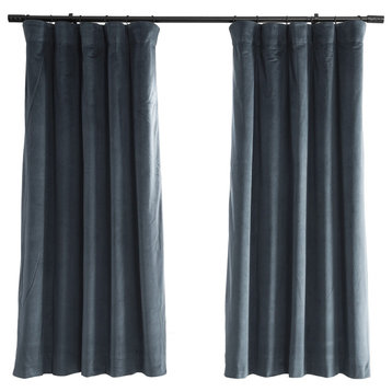 Signature Midnight Blue Blackout Velvet Curtain Single Panel, 50W x 63L