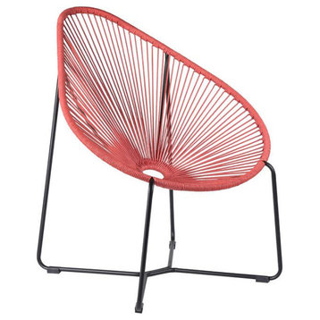 Acapulco Indoor Outdoor Steel Papasan Lounge Chair With Rope, Brick Red