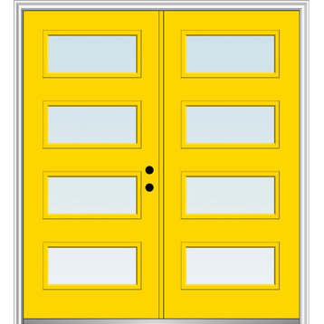 64"x80" 4-Lite Clear LH-Inswing Painted Fiberglass Double Door, 6-9/16" Frame