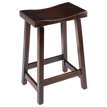 Urban Rustic Saddle Bar Stool, Maple Wood , Rich Tobacco Stain, Counter Height