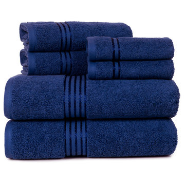 100% Cotton Hotel 6 Piece Towel Set by Lavish Home, Navy