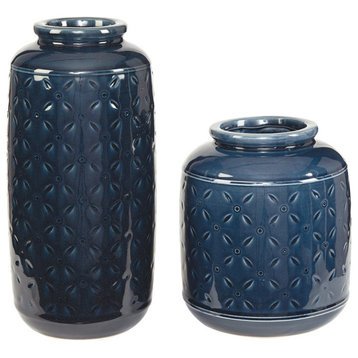 Ashley Marenda 2 Piece Ceramic Vase Set in Navy Blue