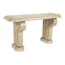 GILANI - Cast Stone Console (2 Pedestals) - Console Tables