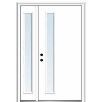 48"x80" 1 Lite Clear Right-Hand Inswing Primed Fiberglass Door, 4-9/16"