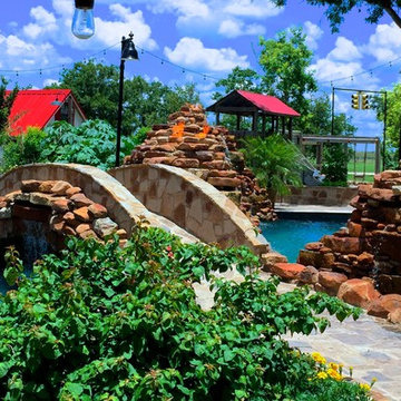 yorktown pool, water feature and outdoor living complex