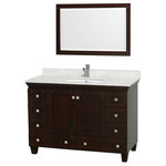 Wyndham Collection - Acclaim 48" Espresso Single Vanity, Carrara Marble Top, Um Sq Sink, 24" - Sublimely linking traditional and modern design aesthetics, and part of the exclusive Wyndham Collection Designer Series by Christopher Grubb, the Acclaim Vanity is at home in almost every bathroom decor. This solid oak vanity blends the simple lines of traditional design with modern elements like square undermount sinks and brushed chrome hardware, resulting in a timeless piece of bathroom furniture. The Acclaim is available with a White Carrara or Ivory marble counter, porcelain sinks, and matching Mrrs. Featuring soft close door hinges and drawer glides, you'll never hear a noisy door again! Meticulously finished with brushed chrome hardware, the attention to detail on this beautiful vanity is second to none and is sure to be envy of your friends and neighbors!