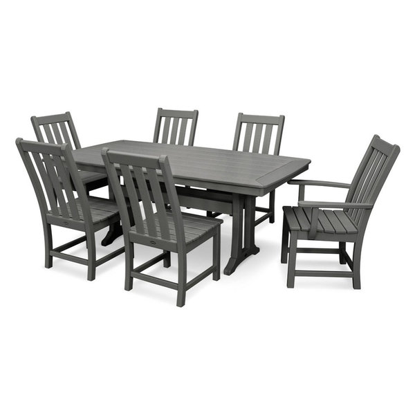 Polywood Vineyard 7-Piece Nautical Trestle Dining Set, Slate Gray