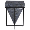 Unique Contemporary End Table, Metal Frame With Inverted Pyramid Motif, Grey