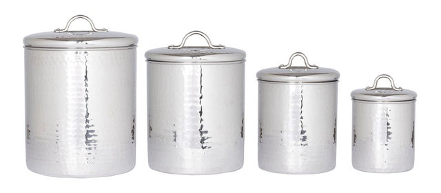 4 Pc Stainless Steel Hammered Canister Set With Fresh Seal Covers 4 Pc Stainless Steel Hammered Canister Set With Fresh Seal Covers