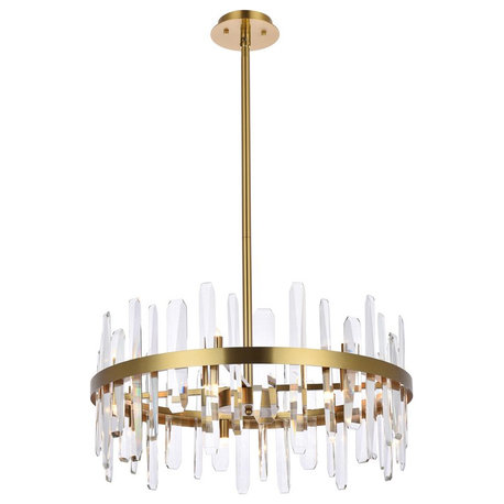 Elegant Lighting 2200D25SG Serena 25" Crystal Round Pendant, Satin Gold