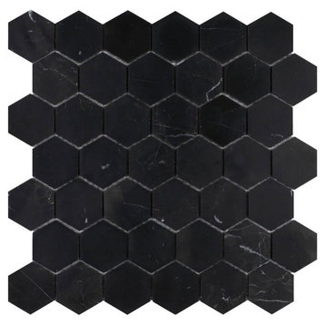 Mosaics Tile Marble Marquinia Hexagon - Black - for Floors Walls