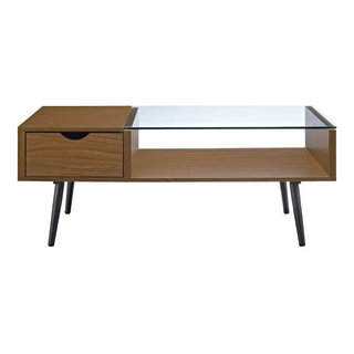 Walker Edison Mid Century Modern Wood Coffee Table, Acorn - Midcentury ...