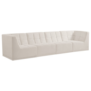 Relax Velvet Upholstered 4-Piece Modular Sofa, Cream