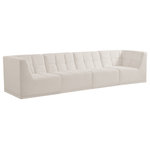 Meridian Furniture - Relax Velvet Upholstered 4-Piece Modular Sofa, Cream - Bolster a contemporary vibe in your living room with this Relax cream modular sofa. Soft cream velvet upholstery offers delicate comfort, making this sofa cozy for anyone who sits in it. Biscuit tufting gives this sofa texture and a modern style, adding extra comfort and elegance to your living space. It's modular design allows you to create infinite configurations, making it a versatile piece to add to your home. A latch underneath the sofa makes it easy to attach to other pieces.