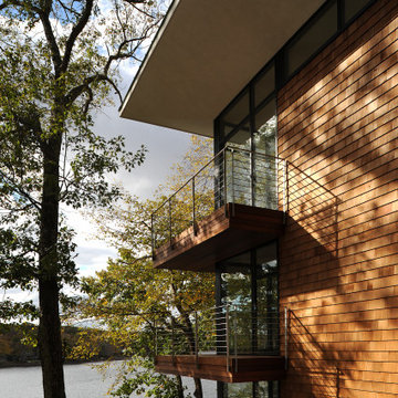Contemporary Lakefront Shingle Style Vacation Home With Wraparound Decking