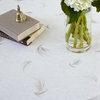 White Linen Tablecloth with Feather Print, 80"x122" Oval