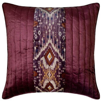 Purple Velvet Quilting and Patchwork 18"x18" Throw Pillow Cover Ikat Dye