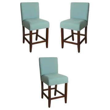 Home Square 39.5" Wood and Fabric Height Barstool in Aqua Blue - Set of 3