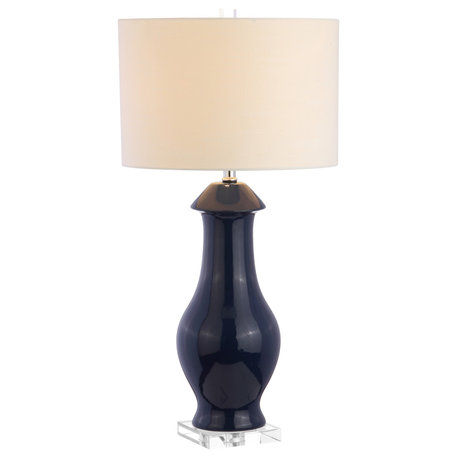 Liberty 31" Ceramic and Crystal Table Lamp, Navy and Clear