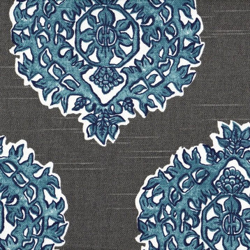 Tab Top Curtain Panels Pair Madras Seaside Medallion Blue Cotton
