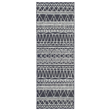 My Magic Carpet Chelsea Tribal Aztec Dark Grey Rug, 2.5'x7'