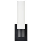 Linea di Liara - Perpetua LED Vanity Sconce Fixture, Dimmable Warm Soft Light, 1300 Lumens - The Perpetua LED Bathroom vanity wall sconce light fixture brightens any room with its striking contemporary design. Featuring a frosted glass cylinder and black housing, this sconce is a good fit for a bathroom or hallway wall lamp. The integrated warm white LED bulb gives ample illumination. This is a perfect selection for bathroom lighting,  entryway lights, hallway wall lamps and more.