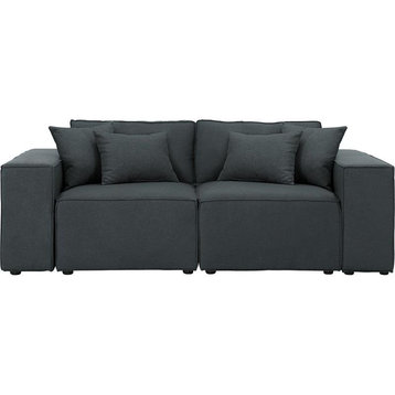 Lilola Elson Loveseat in Dark Gray Linen Fabric Couch with Pillows