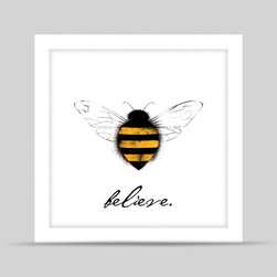 White Bee Believe Framed Art Print - Artwork