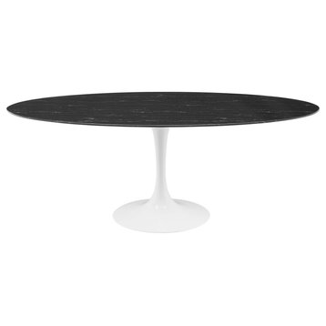 Lippa 78" Oval Artificial Marble Dining Table White Black -5198