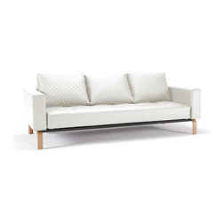 "Innovation" Cassius Q Deluxe White Leather Sofa Bed / Lacquered Oak Legs - Sofas