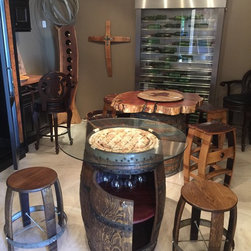 Wine Barrel Table and Stools - Indoor Pub And Bistro Tables