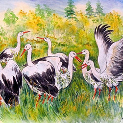 Watercolor, paper, 35x45 cm., "Cranes in the field", - Products
