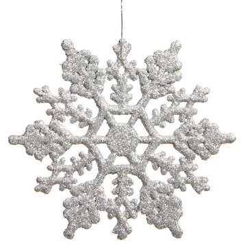 Vickerman 4" White Glitter Snowflake, Set of 24, Silver