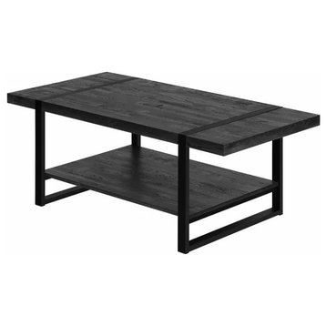 Industrial Coffee Table, Rectangular Top, Lower Shelf With Black Reclaimed Look