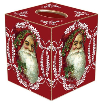 TB405-Santa Face on Red Provencial Tissue Box Cover
