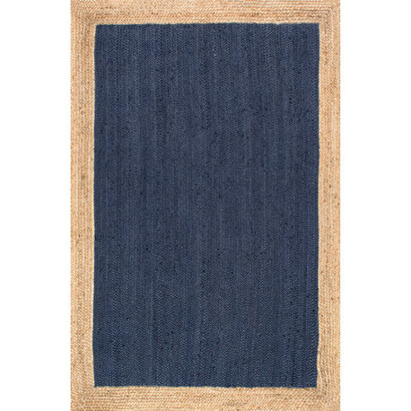 Jute Simple Border Area Rug, Blue, 3'x5'