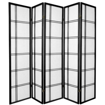6' Tall Double Cross Shoji Screen, Black, 5 Panels