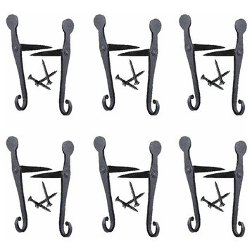 Black Shutter Dog Holders 7" L Wrought Iron Tail Shaped Rust Resistant Pack of 6