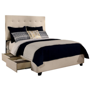 Manhattan Fabric Upholstered "Steel-Core" Platform Cal. King Bed/4-Drawers Ivory