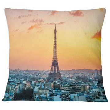 Eiffel at Sunrise in Paris Cityscape Photography Throw Pillow, 16"x16"