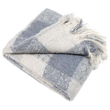 Cozy Faux Mohair Plaid Fringed Throw Blanket - 50" W x 60" L, Blue