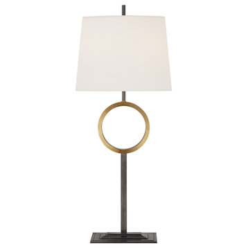 Simone Medium Buffet Lamp in Bronze and Hand-Rubbed Antique Brass with Linen Sha