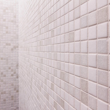 Master Bath curbless glass tile shower