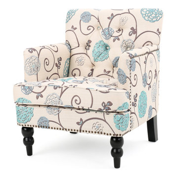 GDF Studio Madene Tufted Back Fabric/Microfiber Club Chair, Blue White