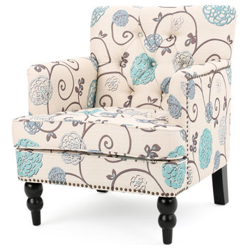 GDF Studio Madene Tufted Back Fabric/Microfiber Club Chair, Blue White