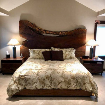 Bedside Tables in Walnut with Live Edge Headboard