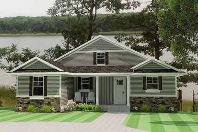 Mid-sized eclectic gray vinyl gable roof photo in Grand Rapids